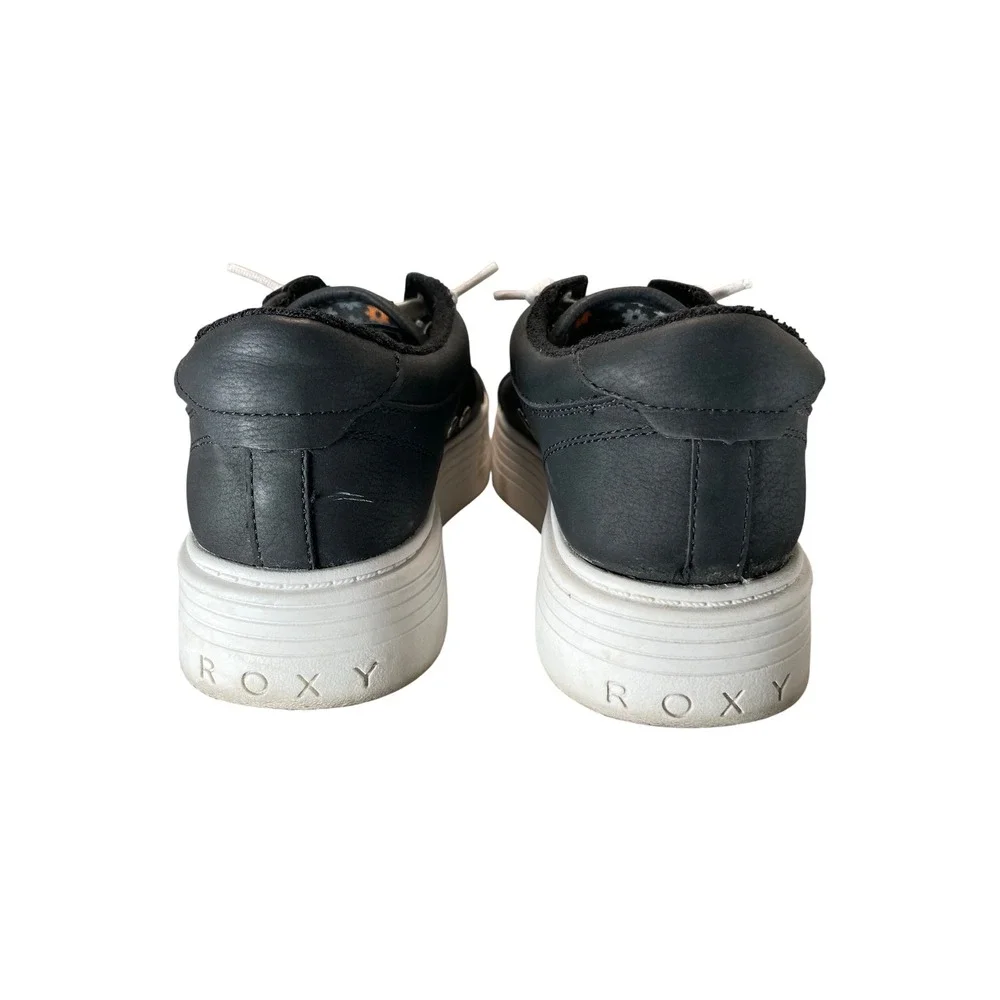 Roxy Surf Women Black Platform Sneakers Low Top Floral Insole White Laces